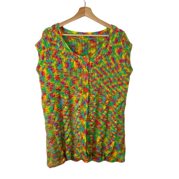 Handmade Knitted Multicolor Cardigan Sweater Medium - Picture 1 of 5